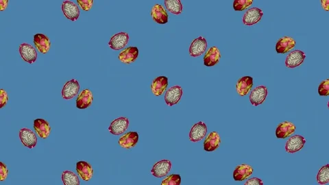 Colorful pattern of fresh rotating dragon fruit. Seamless pattern with dragon Stock Footage 167489147