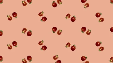 Colorful pattern of fresh rotating red tomatoes. Seamless pattern with cherry Stock Footage 167479821