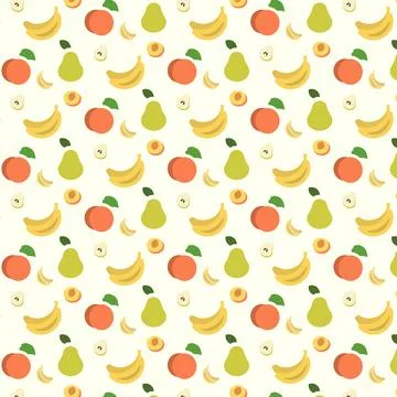 Colorful pattern of fruit line icons featuring bananas, pears, and apples Stock Illustration