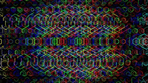 Colorful pattern with geometric shapes and lines on a dark background Illustrazione stock