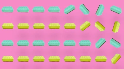 Colorful pattern of green and yellow kitchen sponges. Seamless pattern with Stock Footage 167485483