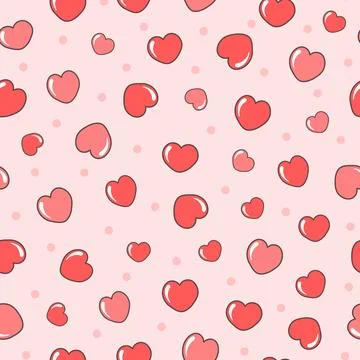 Colorful pattern with hearts on pink background in doodle style for valenti.. Stock Illustration