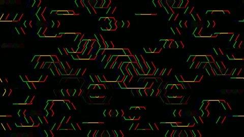 Colorful pattern with hexagons and lines on a black background Stock Footage 331693973