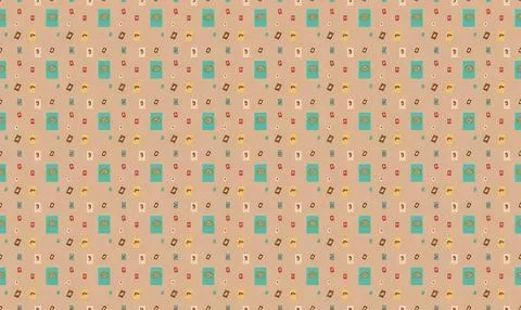 Colorful pattern of houses and trees on a beige background Stock Illustration