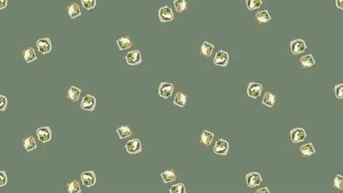Colorful pattern of japanese sushi rolls. Seamless pattern with rotating sushi Stock Footage 167488609