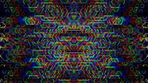 Colorful pattern of lines and shapes on a dark background Stock Illustration