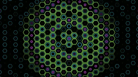 Colorful pattern made of hexagons on a black background Stock Footage 331688573