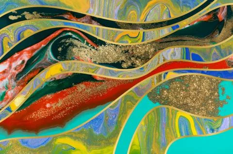 Colorful pattern. Marble texture with layers. Gold particles. 스톡 일러스트