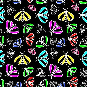 Colorful pattern with multicolored Moths 스톡 일러스트