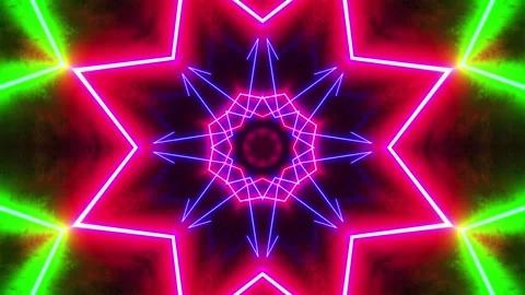 Colorful pattern with neon lights in the middle of it. Kaleidoscope VJ loop Stock Footage 252351729