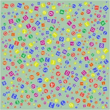 Colorful Pattern of Numbers and Shapes on a Light Green Background Stock Illustration
