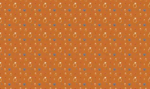 Colorful pattern with orange, blue, and gold dots on brown background Stock Illustration