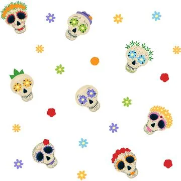 Colorful pattern with painted skulls and flowers for the DIA DE LOS MUERTOS Stock Illustration