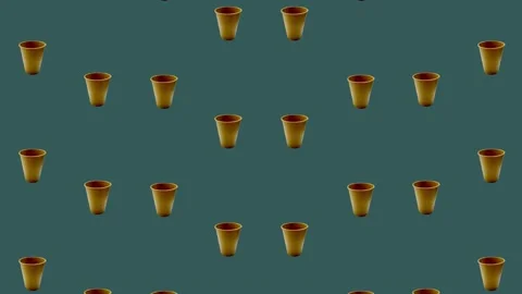 Colorful pattern of paper drinking cups on green background. Seamless pattern Stock Footage 167475611