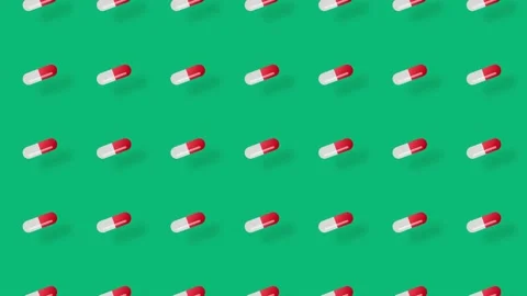 Colorful pattern of pills on green background with shadows. Seamless pattern Video stock 169241566