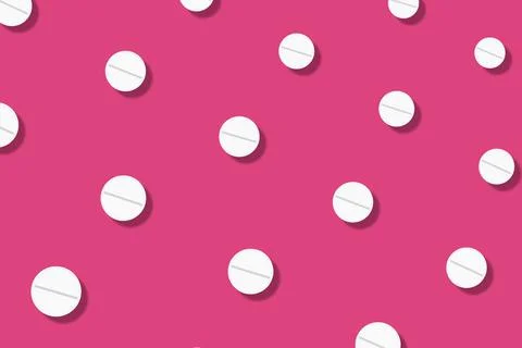 Colorful pattern of pills on pink background with shadows. Seamless pattern with 스톡 일러스트