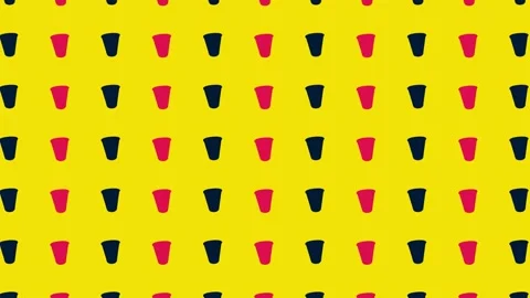 Colorful pattern of pink and black paper drinking cups on yellow background Stock Footage 167485881