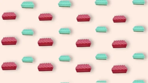 Colorful pattern of pink and green kitchen sponges. Seamless pattern with sponge Stock Footage 167485967