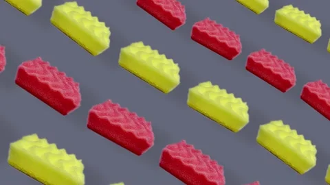 Colorful pattern of pink and yellow kitchen sponges. Seamless pattern with Stock Footage 167487404