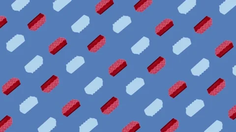 Colorful pattern of pink kitchen sponges on blue background. Seamless pattern Stock Footage 167484787