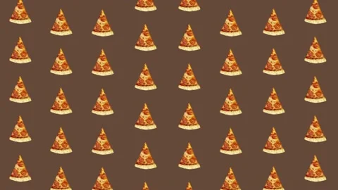 Colorful pattern of pizza isolated on brown background. Seamless pattern with Stock Footage 167484615