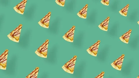 Colorful pattern of pizza isolated on green background with shadows. Seamless Stock Footage 167479078
