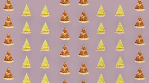 Colorful pattern of pizza isolated on pink background. Seamless pattern with Stock Footage 167484602