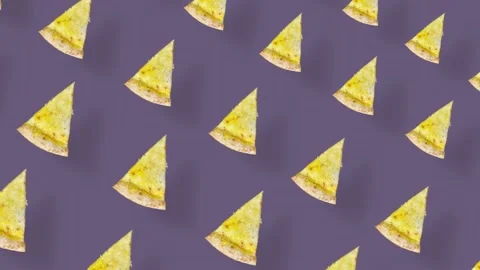 Colorful pattern of pizza isolated on purple background with shadows. Seamless Stock Footage 167478977