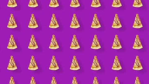 Colorful pattern of pizza isolated on violet background with shadows. Seamless Stock Footage 167487748