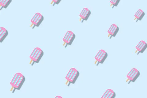 Colorful pattern of popsicles on blue background with shadows. Seamless pattern 스톡 일러스트