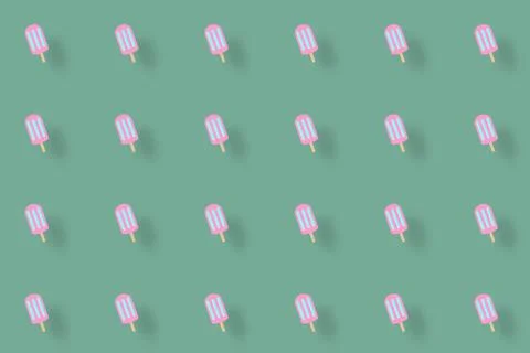 Colorful pattern of popsicles on green background with shadows. Seamless pattern Stock Illustration