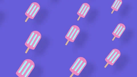 Colorful pattern of popsicles on violet background with shadows. Seamless Video stock 169242381