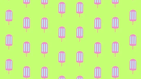 Colorful pattern of popsicles on yellow background. Seamless pattern with ice Stock Footage 169240488