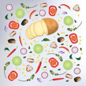 Colorful pattern Raw Food Background Vector Illustration 스톡 일러스트