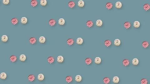 Colorful pattern of rotating donuts isolated on grey background. Seamless Stock Footage 167484052
