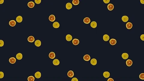 Colorful pattern of rotating dried grapefruits and oranges slices on black Stock Footage 167489039
