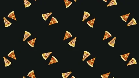 Colorful pattern of rotating pizza isolated on black background. Seamless Stock Footage 167489134
