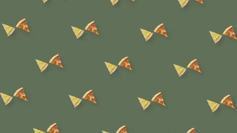 Colorful pattern of rotating pizza. Seamless pattern with pizza slices. Top view Stock Footage 167484181