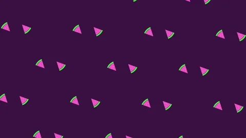 Colorful pattern of rotating watermelon slices on violet background. Seamless Stock Footage 169239769