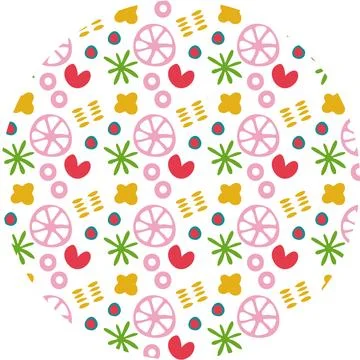 A colorful pattern of shapes and circles, including a large orange circle Stock Illustration