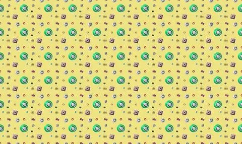 Colorful pattern of small circles and dots on yellow background Stock Illustration