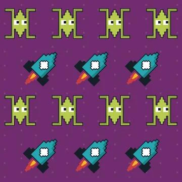 Colorful pattern of spatial ships and rockets game Stock Illustration