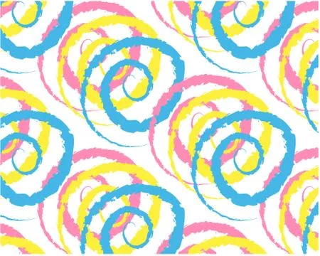 Colorful pattern with spiral brushstrokes elements, isolated colorful round Stock Illustration