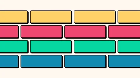 A colorful pattern of stacked rectangular bricks in yellow, red, and blue Stock Footage 335146063