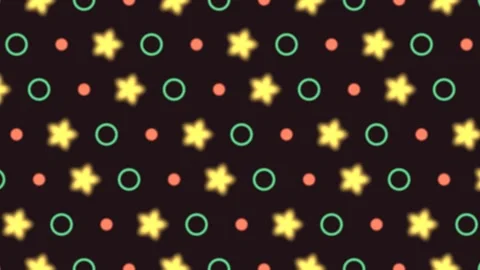 Colorful pattern of stars, circles, and dots on a dark Stock Footage 339326873