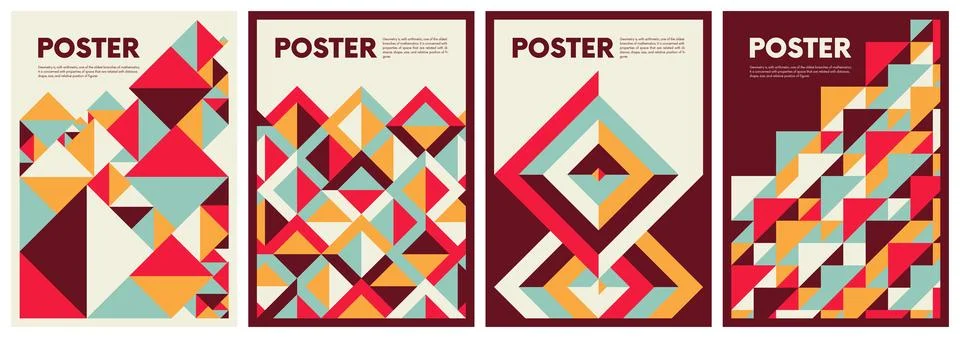 Colorful pattern in trendy flat style tracery square, Bauhaus inspired vect.. Stock Illustration