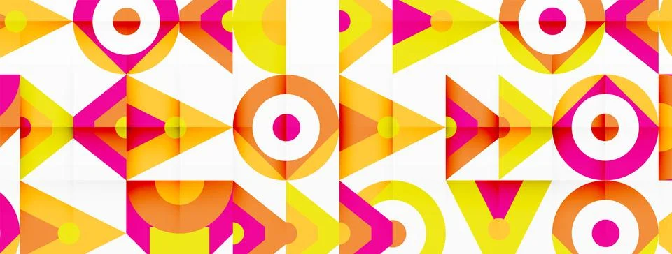 A colorful pattern of triangles and circles on a white background Stock Illustration