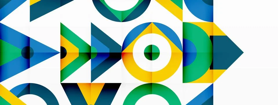 A colorful pattern of triangles and circles on a white background Stock Illustration