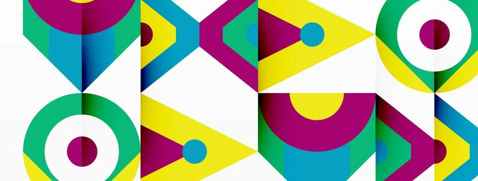 A colorful pattern of triangles and circles on a white background Illustrazione stock