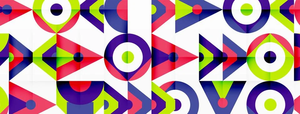 A colorful pattern of triangles and circles on a white background Stock Illustration
